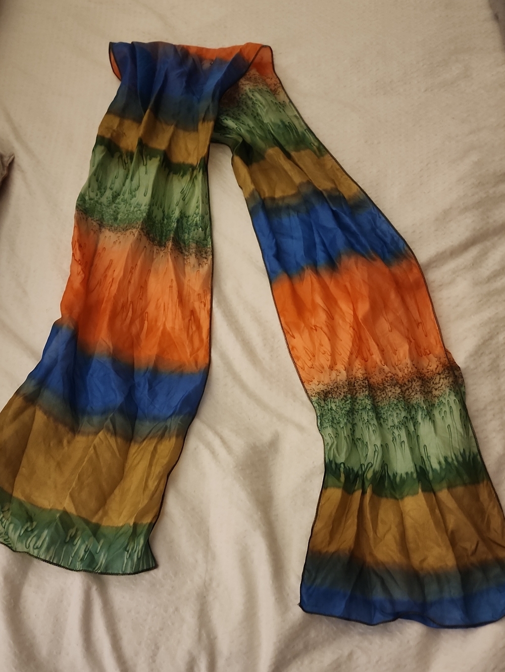 Source Unknown Multicolor Striped Lightweight Scarf - Orange, Blue, Green, Tan